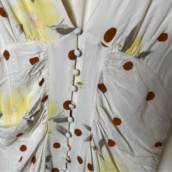 Free People Date Night Draped Mini Dress Sunshine Floral PolkaDot Long Sleeve XS - Picture 5 of 10